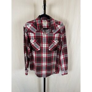 Levi Strauss Mens Plaid Western Snap Button Shirt Size S Red Brown Long Sleeve